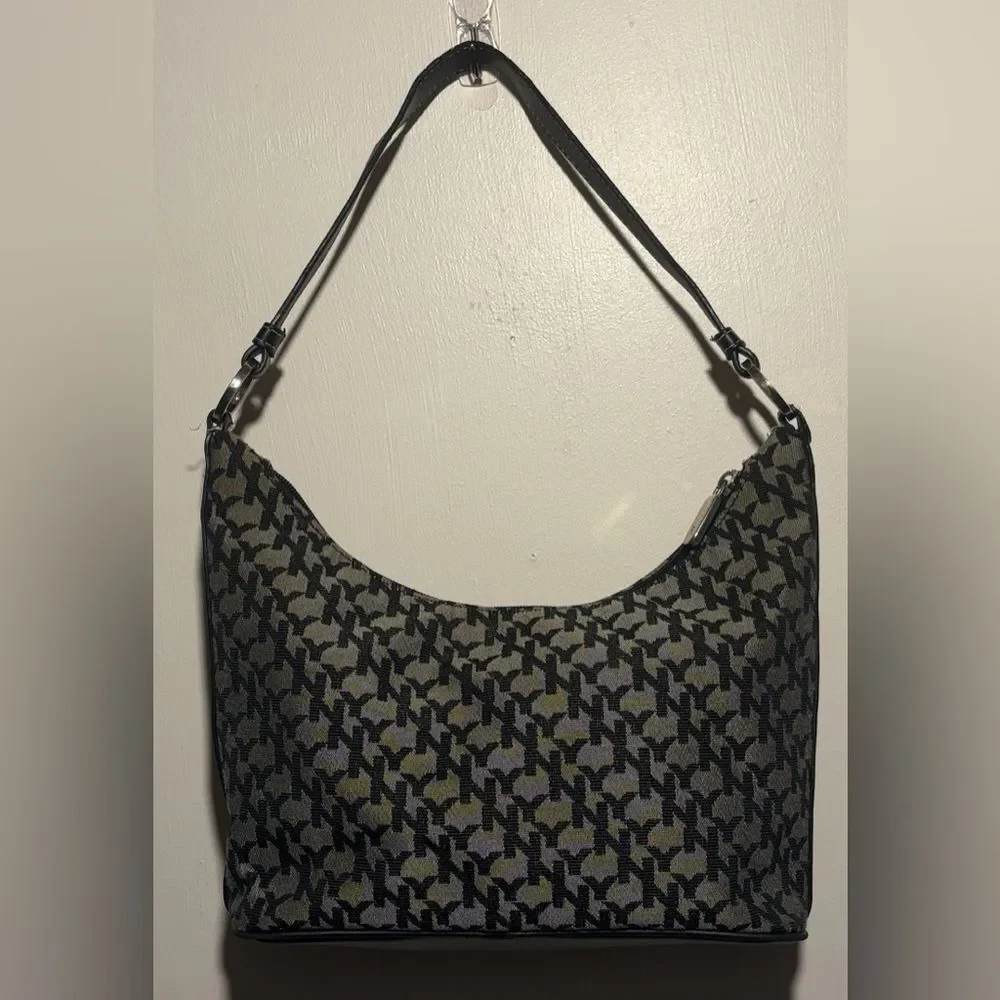 New York & Company- Vintage Black and Gray Patterned Logo Shoulder Bag Y2K